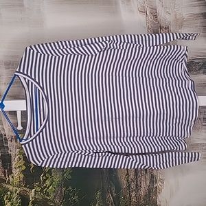 Falls Creek Womens large long sleeve white blue stripes stretchy shirt